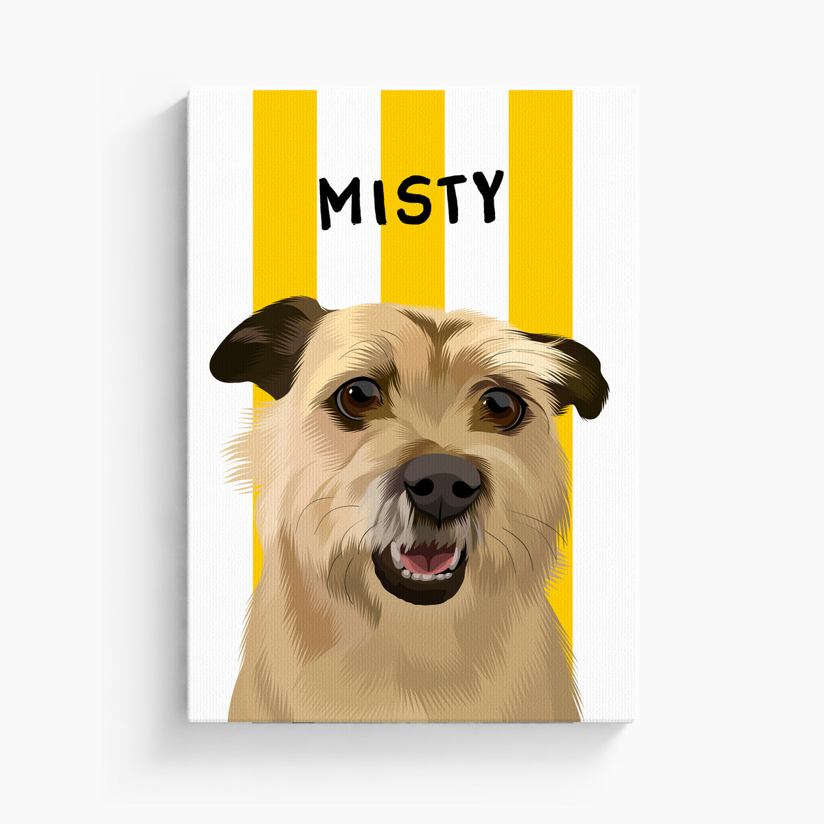 Stripy custom pet portrait canvas in Beach Ball Yellow, unframed