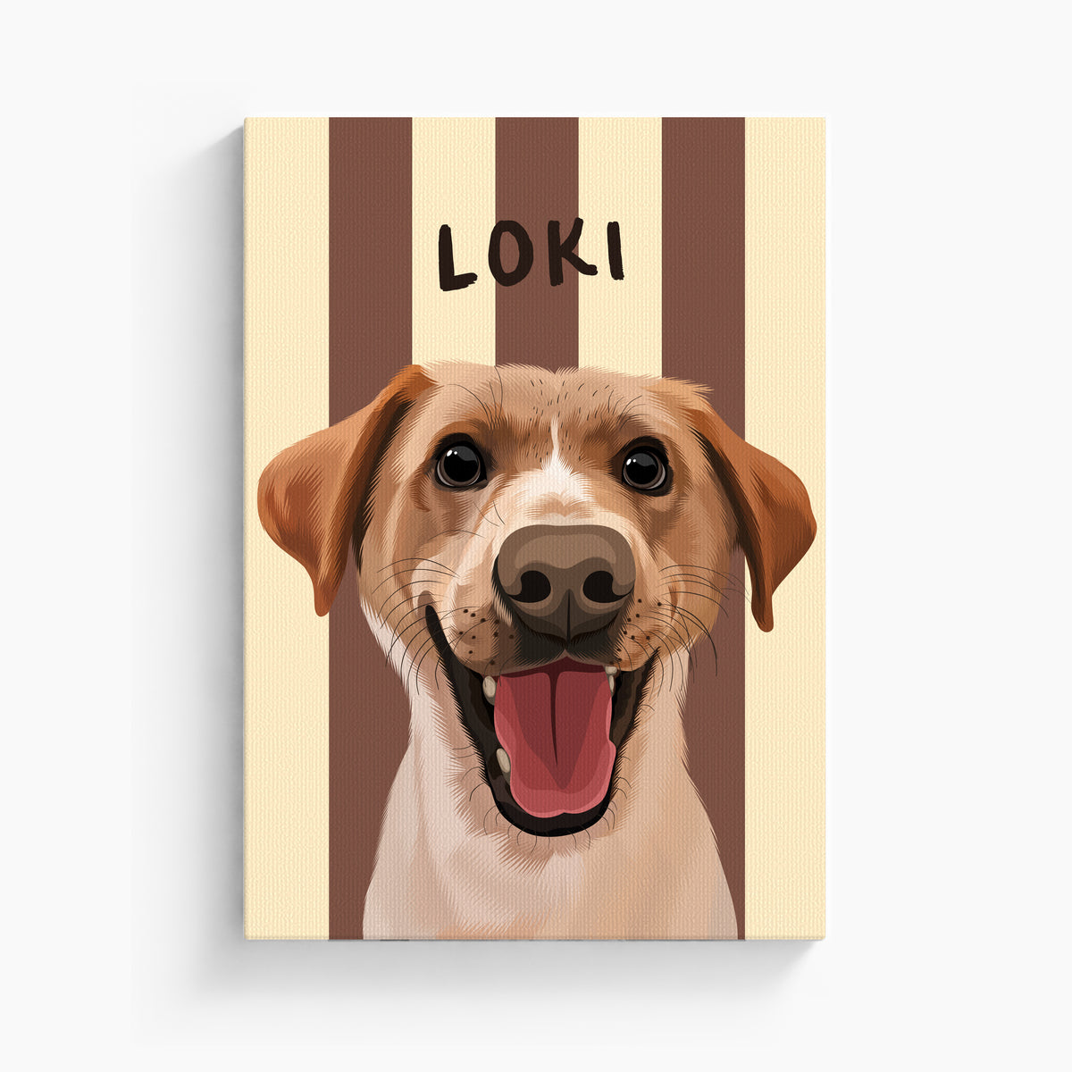 Stripy custom pet portrait canvas in Sand Beige, unframed
