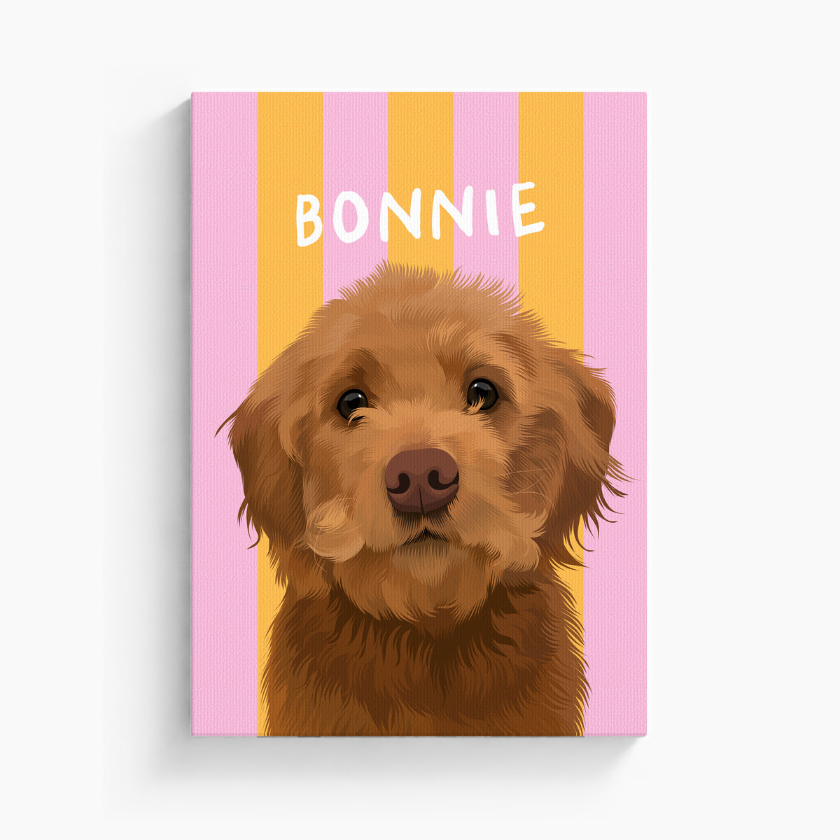 Stripy custom pet portrait canvas in Sorbet Orange, unframed