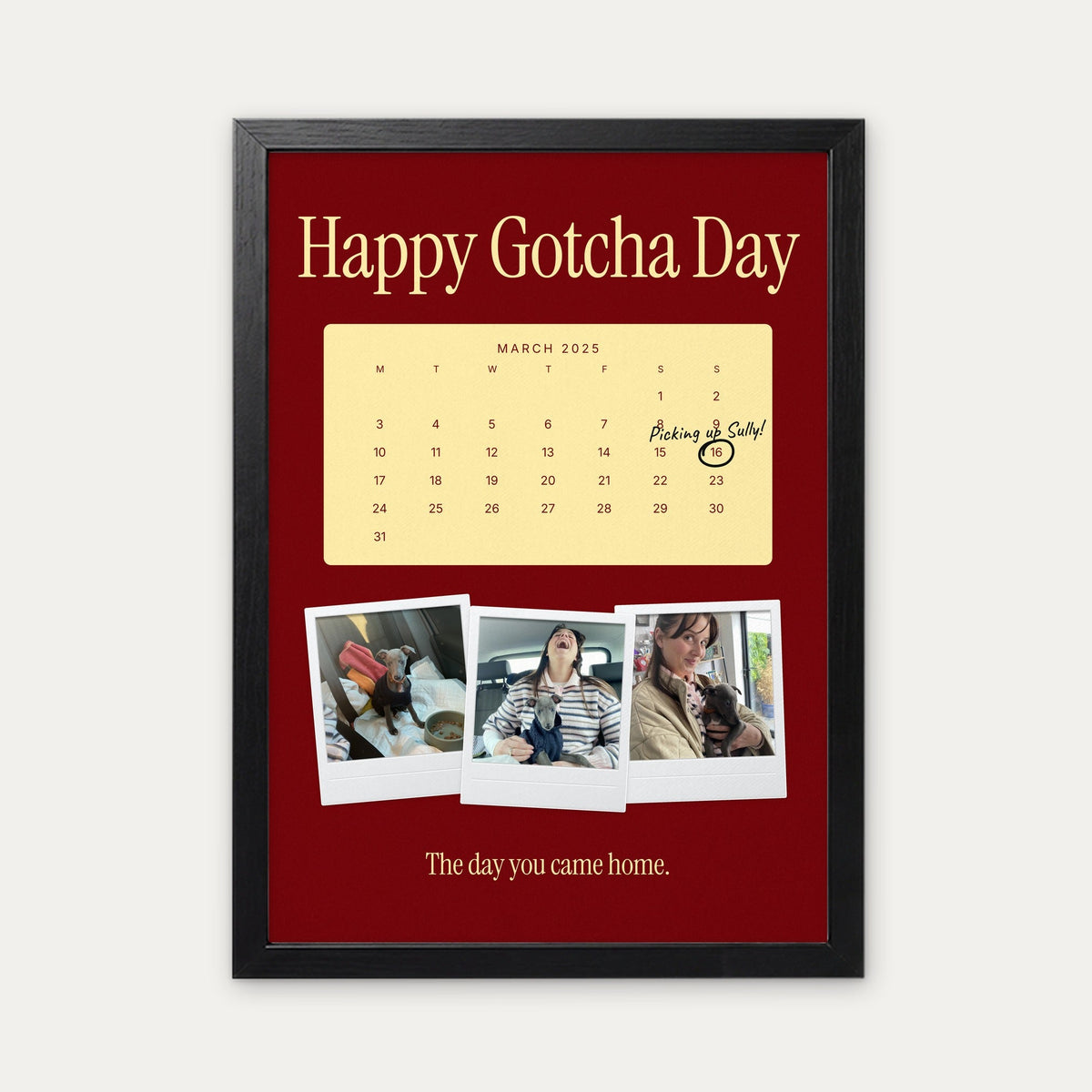 Anniversary calendar pet photo print, Cherry & Butter, black frame