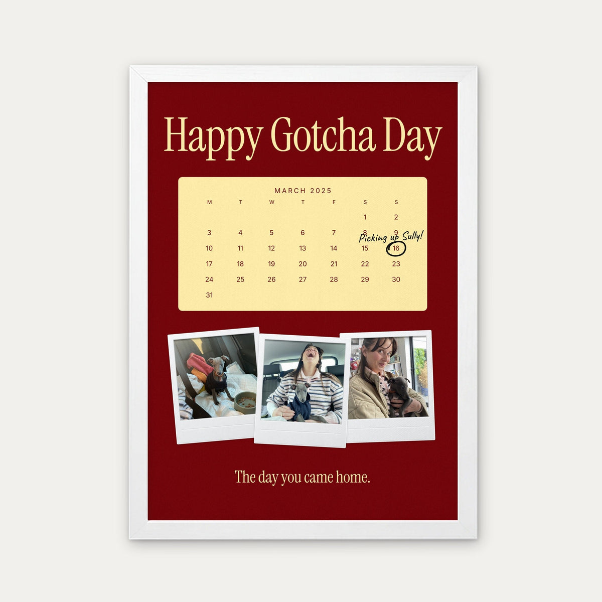 Anniversary calendar pet photo print, Cherry & Butter, white frame