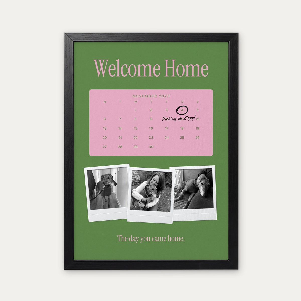 Anniversary calendar pet photo print, Lawn & Gum, black frame
