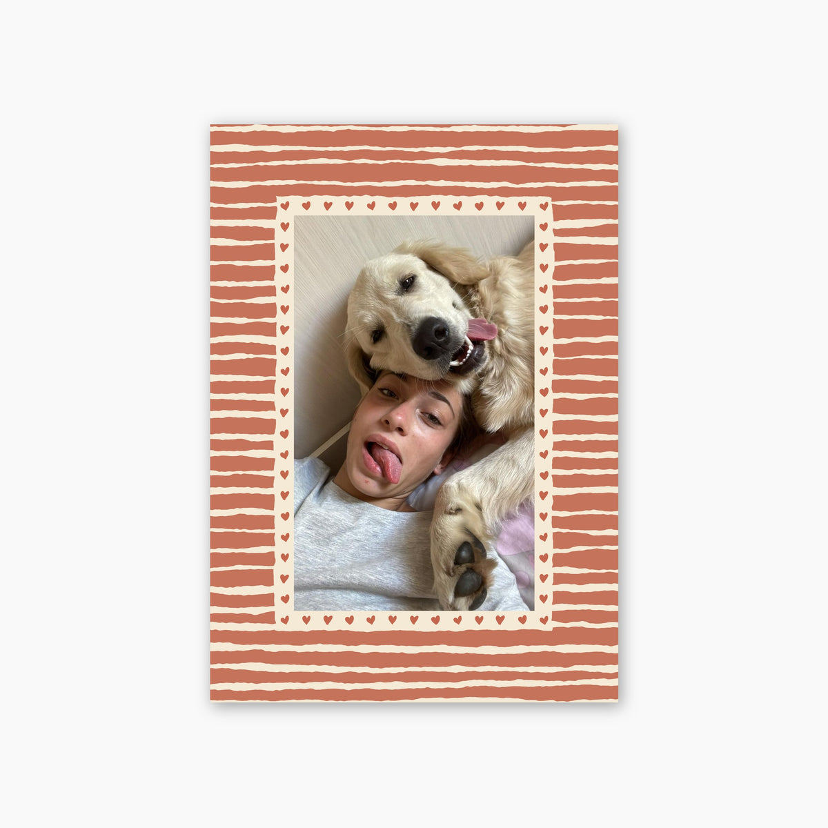Hearts custom pet photo print in Terracotta, unframed, with an example photo