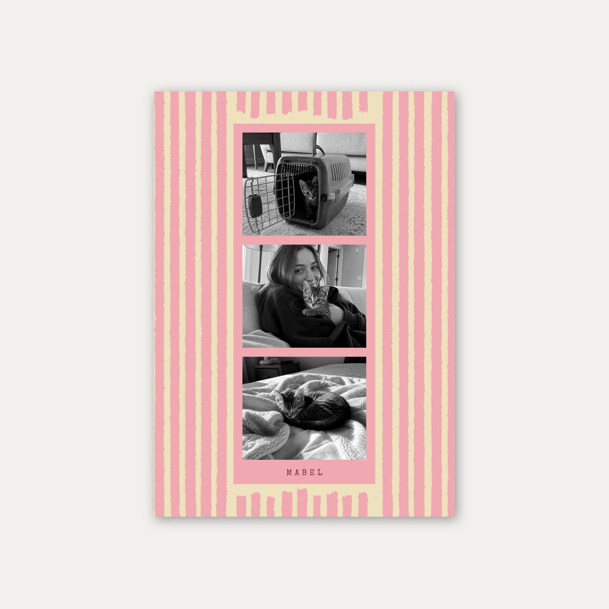 Photo strip custom pet photo print in Blush Pink, unframed, with three black and white photos