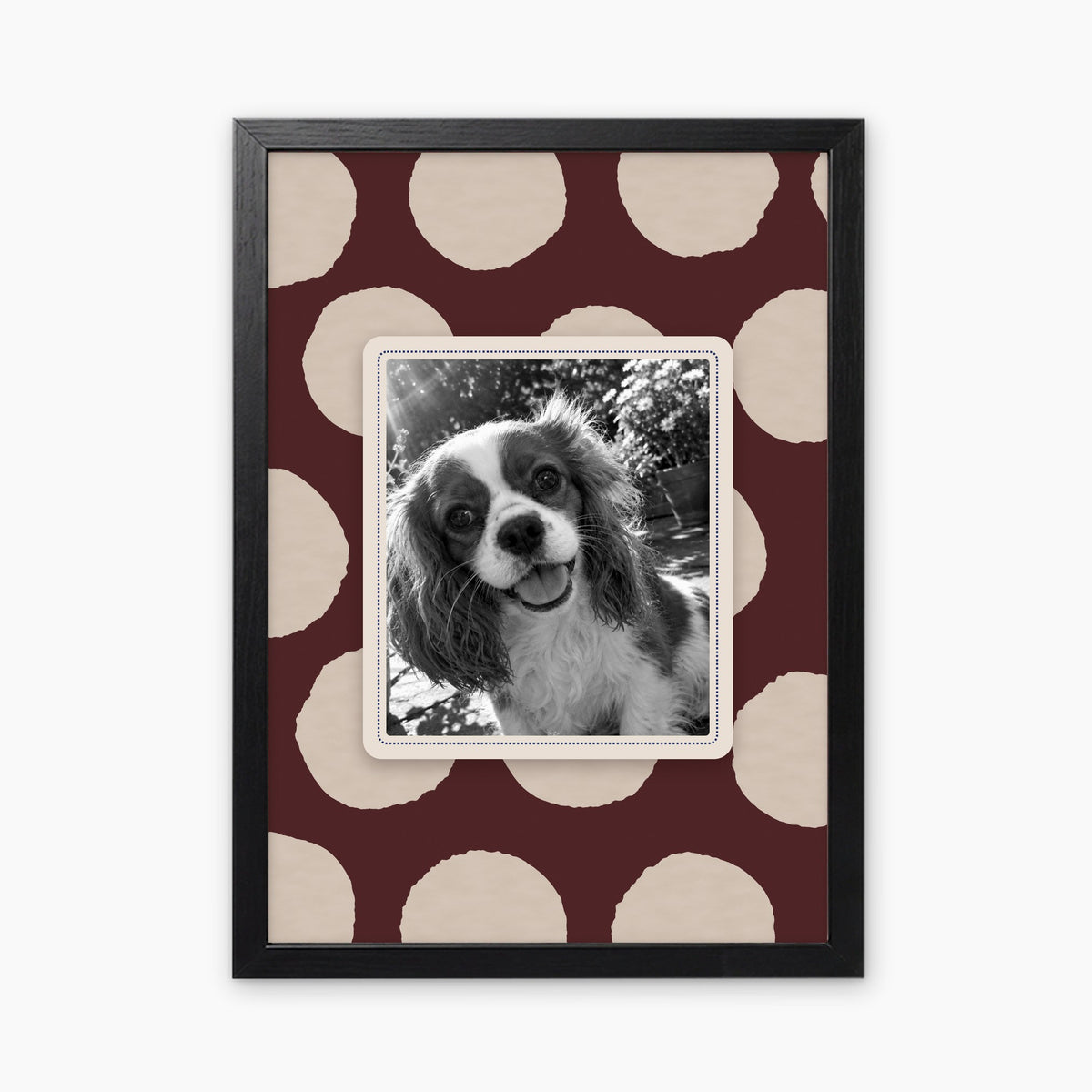 Painted Dots custom pet photo print in a black frame
