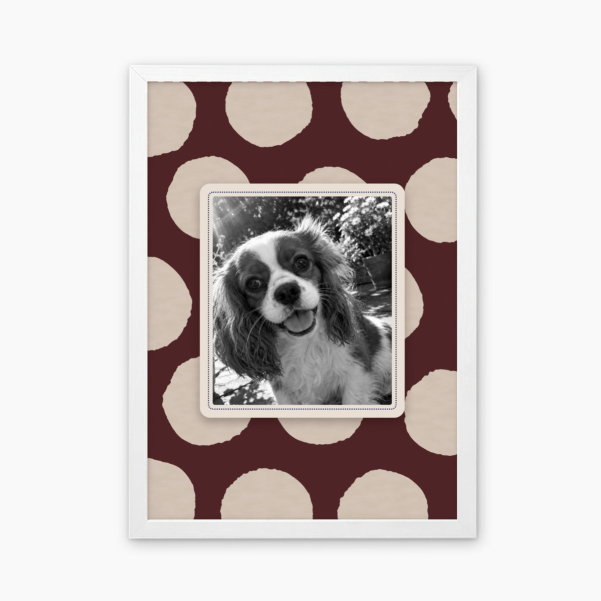 Painted Dots custom pet photo print in a white frame