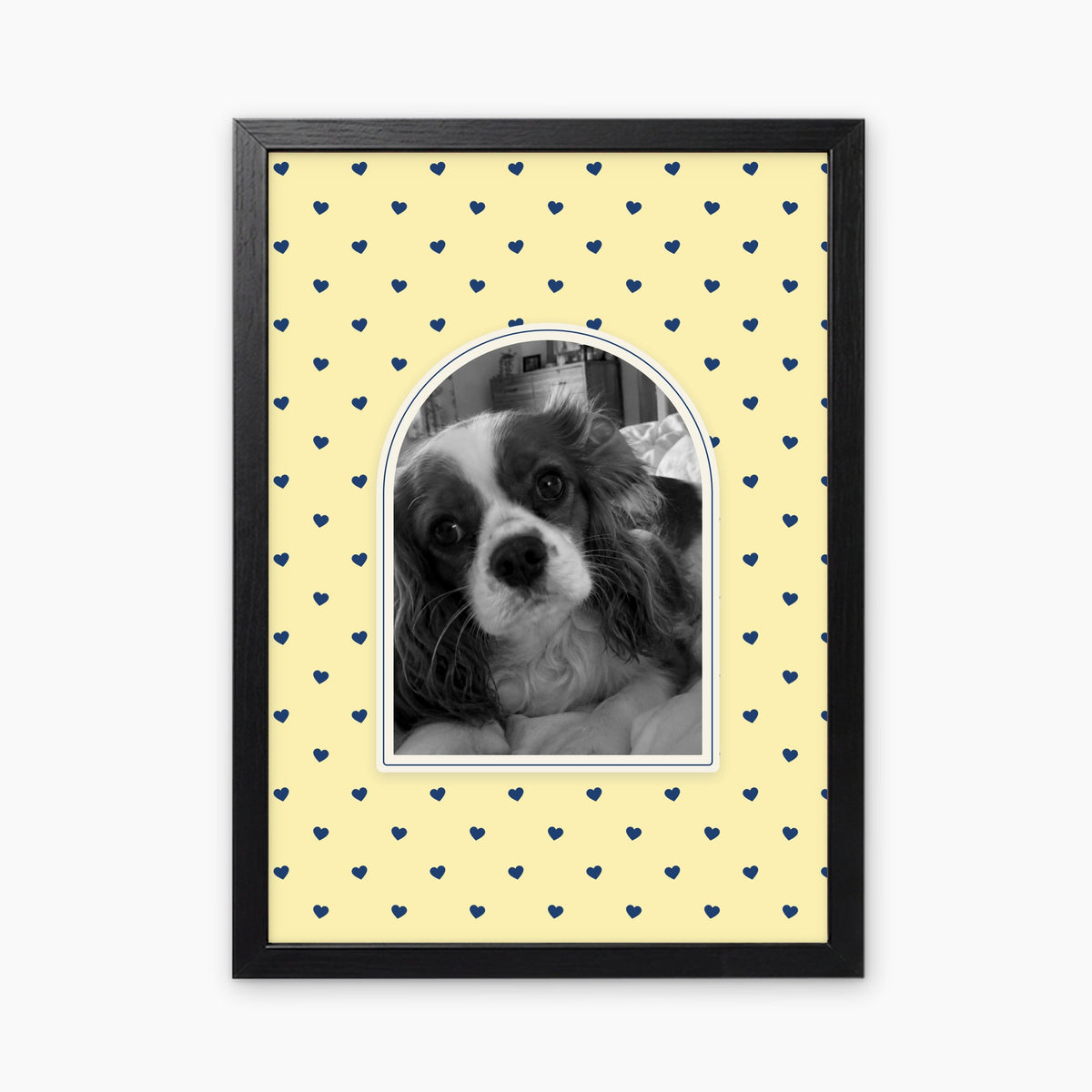 Little Hearts custom pet photo print in a black frame