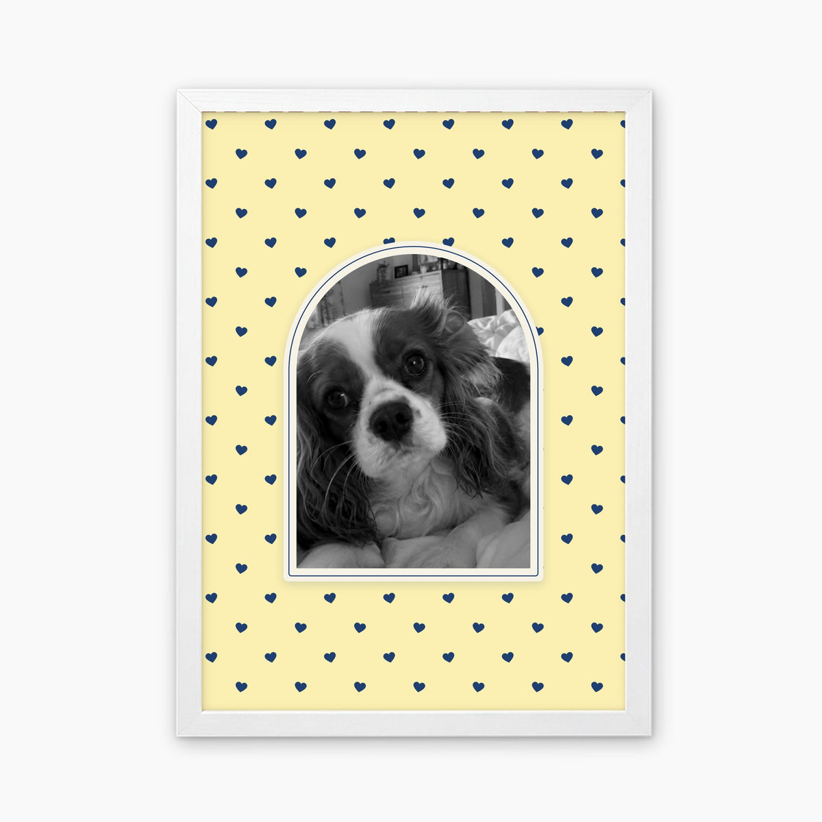 Little Hearts custom pet photo print in a white frame