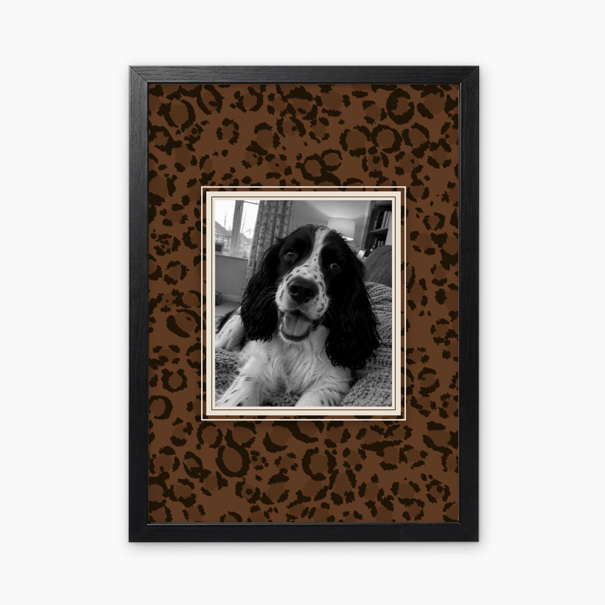 Leopard custom pet photo print in a black frame