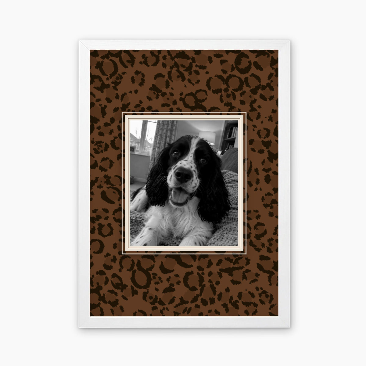 Leopard custom pet photo print in a white frame