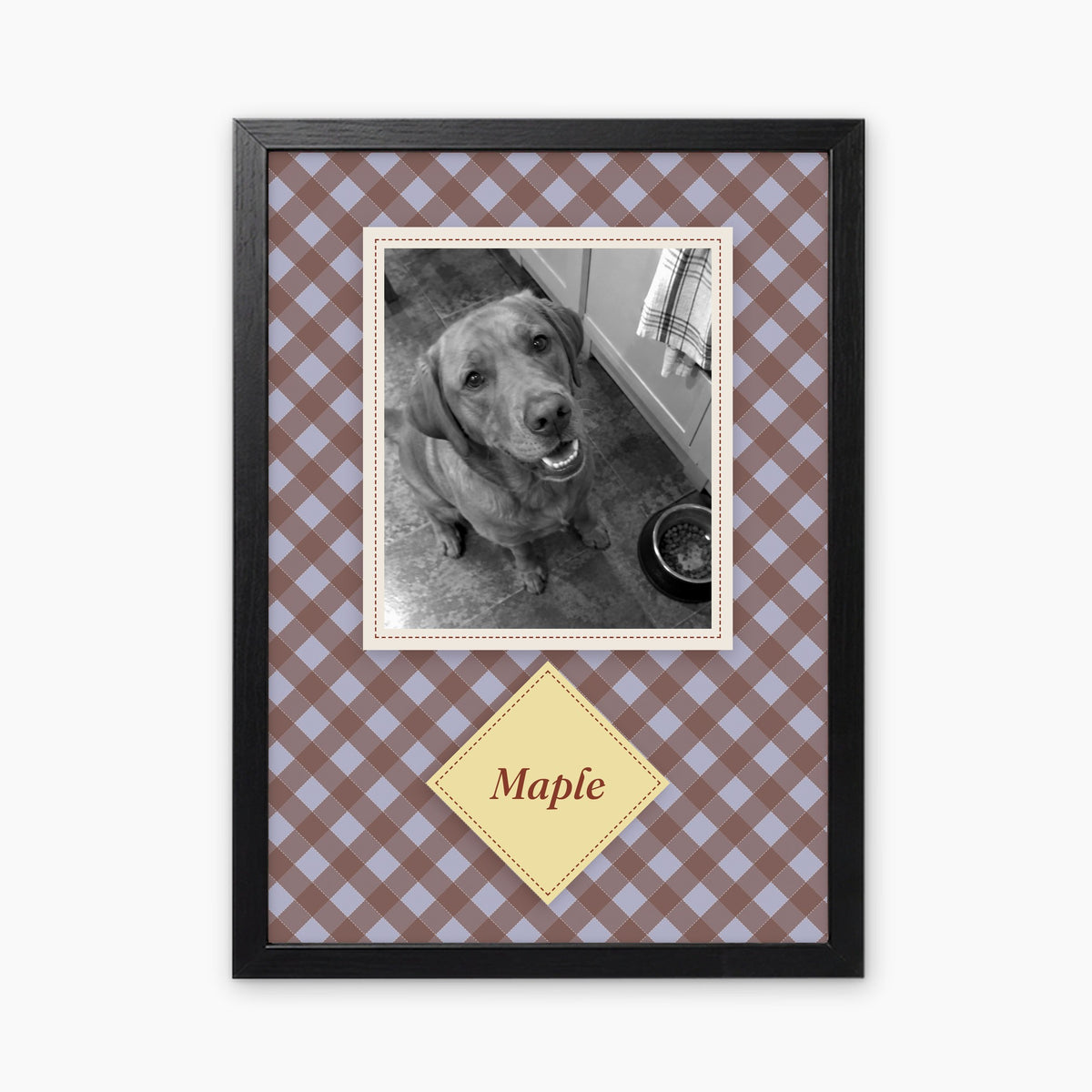 Picnic Check custom pet photo print in a black frame