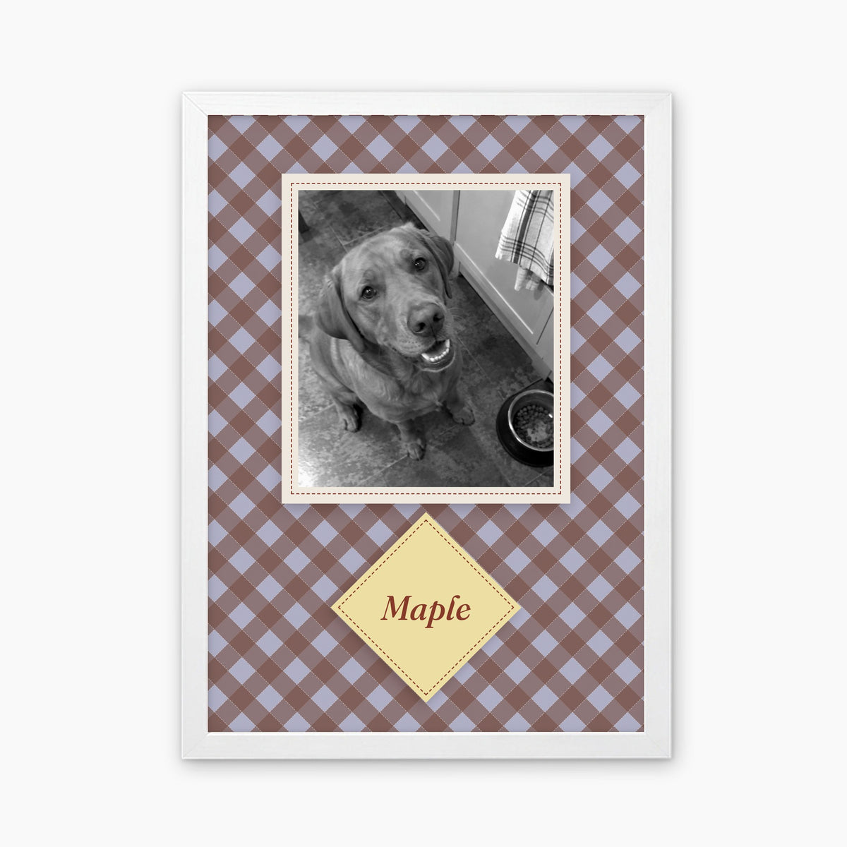 Picnic Check custom pet photo print in a white frame
