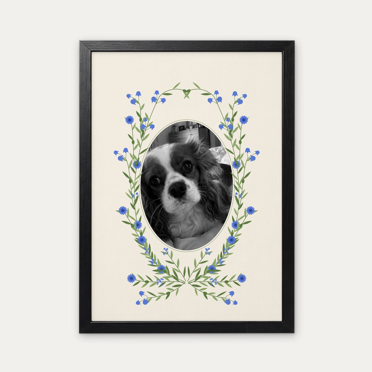 Wildflower Wreath custom pet photo print in a black frame