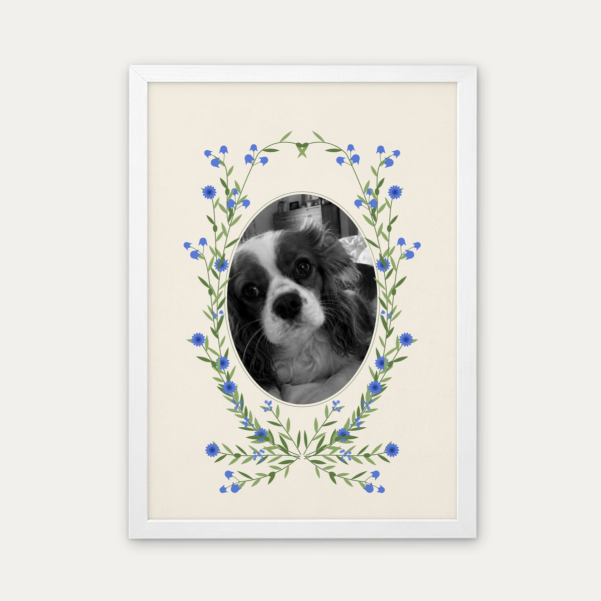 Wildflower Wreath custom pet photo print in a white frame